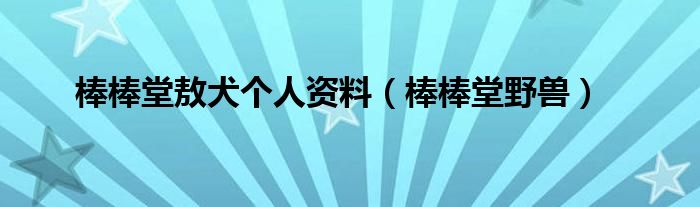 棒棒堂敖犬个人资料（棒棒堂野兽）