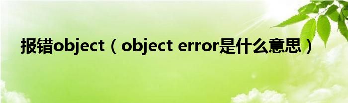 报错object（object error是是什么意思）