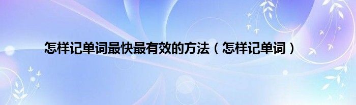 怎样记单词最快最有效的方法（怎样记单词）