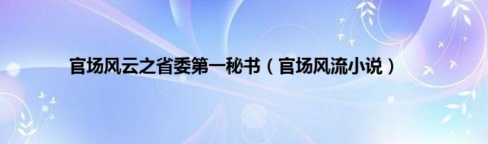 官场风云之省委第一秘书（官场风流小说）