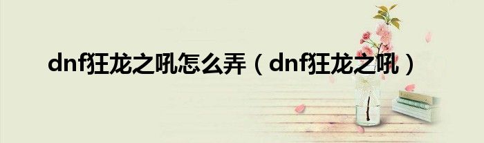 dnf狂龙之吼怎么弄（dnf狂龙之吼）