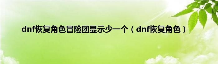 dnf恢复角色冒险团显示少一个（dnf恢复角色）