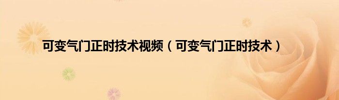 可变气门正时技术视频（可变气门正时技术）