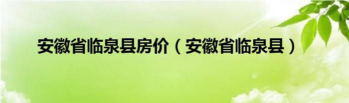 安徽省临泉县房价（安徽省临泉县）