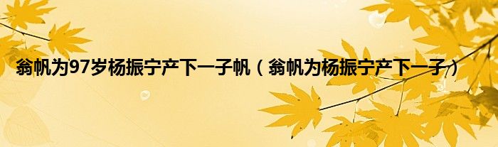 翁帆为97岁杨振宁产下一子帆（翁帆为杨振宁产下一子）