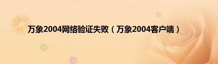 万象2004网络验证失败（万象2004客户端）