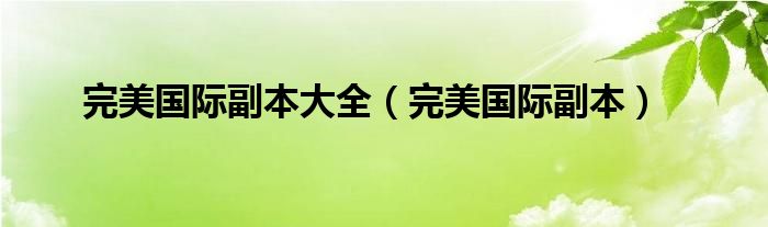 完美国际副本大全（完美国际副本）