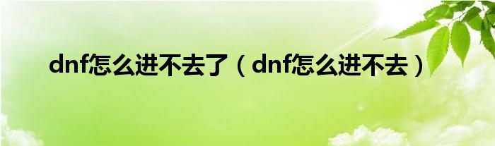 dnf怎么进不去了（dnf怎么进不去）