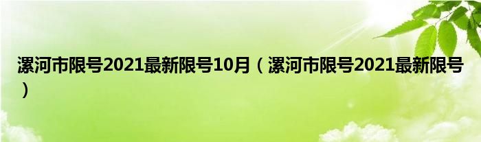 漯河市限号2021最新限号10月（漯河市限号2021最新限号）