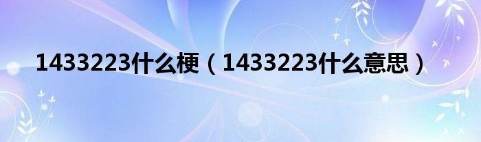 1433223是什么梗（1433223是什么意思）