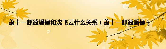 萧十一郎逍遥侯和沈飞云是什么关系（萧十一郎逍遥侯）