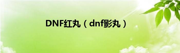 DNF红丸（dnf影丸）