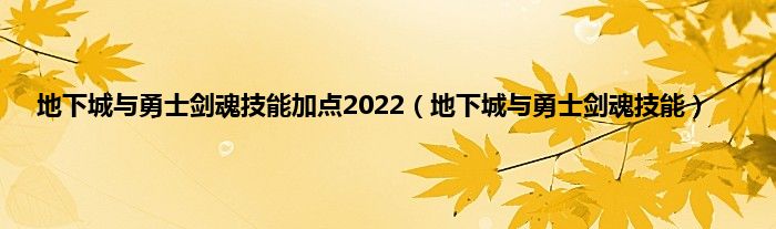 地下城与勇士剑魂技能加点2022（地下城与勇士剑魂技能）