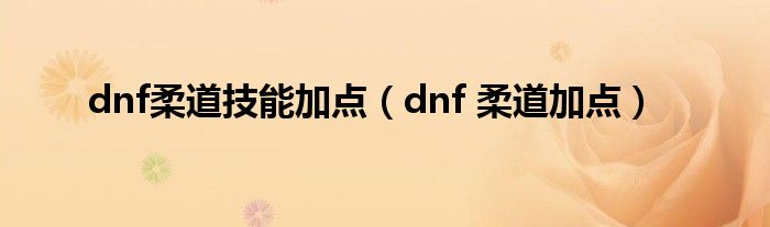 dnf柔道技能加点（dnf 柔道加点）