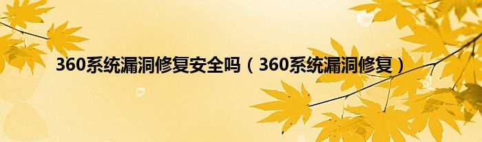 360系统漏洞修复安全吗（360系统漏洞修复）