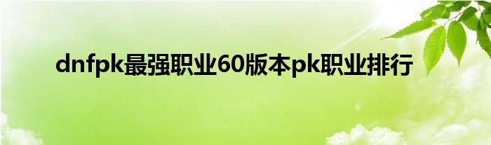 dnfpk最强职业60版本pk职业排行