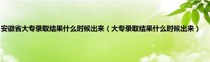 安徽省大专录取结果是什么时候出来（大专录取结果是什么时候出来）