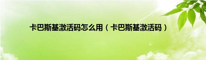 卡巴斯基激活码怎么用（卡巴斯基激活码）