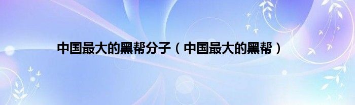 中国最大的黑帮分子（中国最大的黑帮）