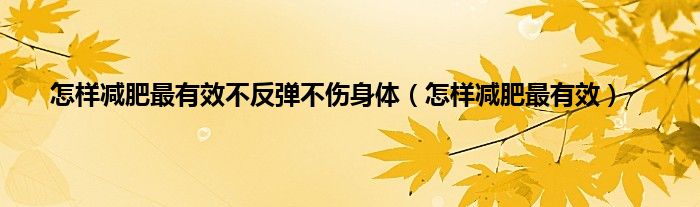 怎样减肥最有效不反弹不伤身体（怎样减肥最有效）