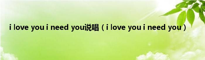 i love you i need you说唱（i love you i need you）