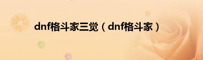 dnf格斗家三觉（dnf格斗家）