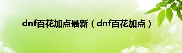 dnf百花加点最新（dnf百花加点）