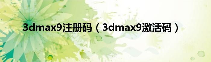 3dmax9注册码（3dmax9激活码）