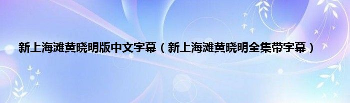 新上海滩黄晓明版中文字幕（新上海滩黄晓明全集带字幕）