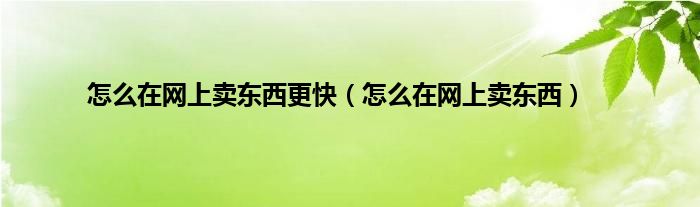 怎么在网上卖东西更快（怎么在网上卖东西）