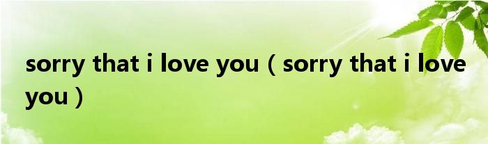 sorry that i love you（sorry that i love you）