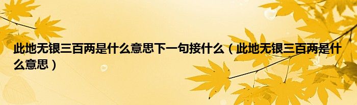 此地无银三百两是是什么意思下一句接是什么（此地无银三百两是是什么意思）