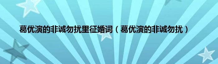 葛优演的非诚勿扰里征婚词（葛优演的非诚勿扰）