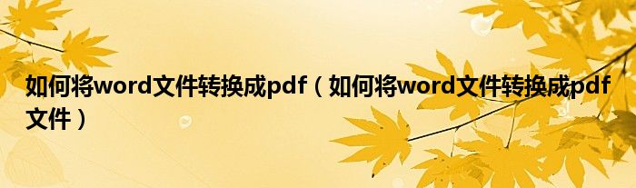 如何将word文件转换成pdf（如何将word文件转换成pdf文件）