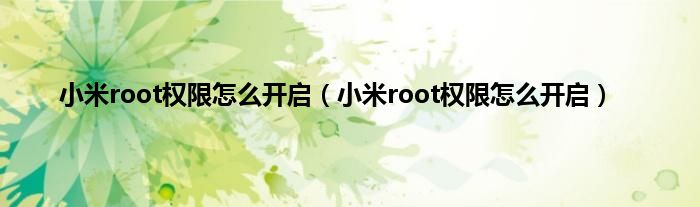 小米root权限怎么开启（小米root权限怎么开启）