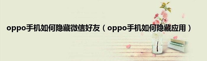 oppo手机如何隐藏微信好友（oppo手机如何隐藏应用）