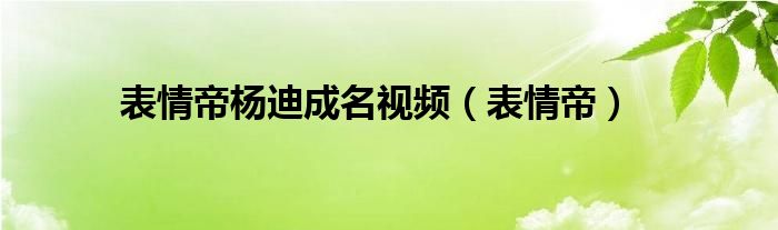 表情帝杨迪成名视频（表情帝）