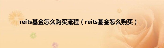 reits基金怎么购买流程（reits基金怎么购买）