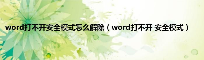 word打不开安全模式怎么解除（word打不开 安全模式）