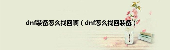 dnf装备怎么找回啊（dnf怎么找回装备）