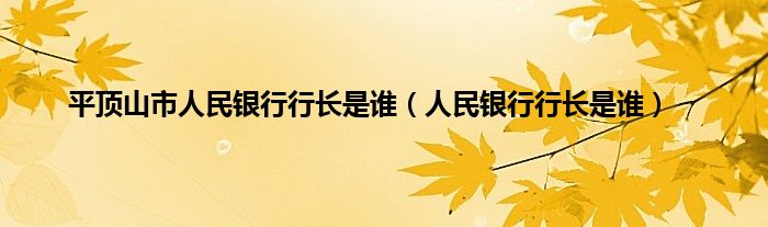 平顶山市人民银行行长是谁（人民银行行长是谁）