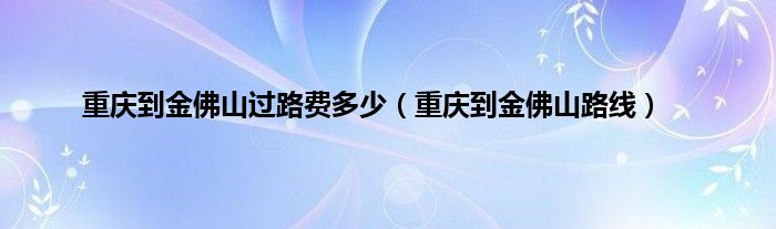 重庆到金佛山过路费多少（重庆到金佛山路线）