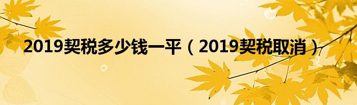 2019契税多少钱一平（2019契税取消）