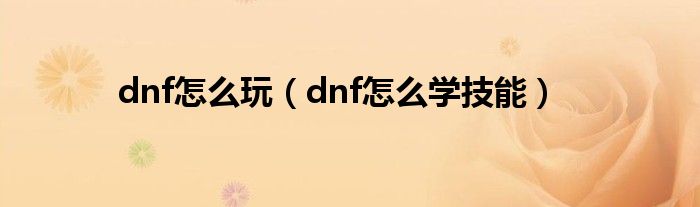 dnf怎么玩（dnf怎么学技能）