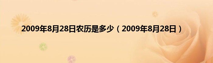 2009年8月28日农历是多少（2009年8月28日）