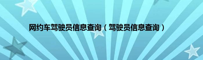 网约车驾驶员信息查询（驾驶员信息查询）