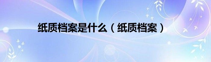 纸质档案是是什么（纸质档案）