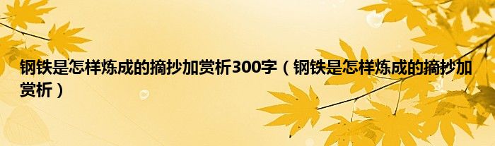 钢铁是怎样炼成的摘抄加赏析300字（钢铁是怎样炼成的摘抄加赏析）