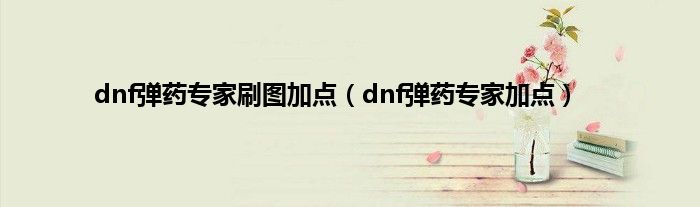 dnf弹药专家刷图加点（dnf弹药专家加点）