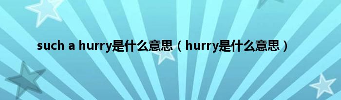 such a hurry是是什么意思（hurry是是什么意思）